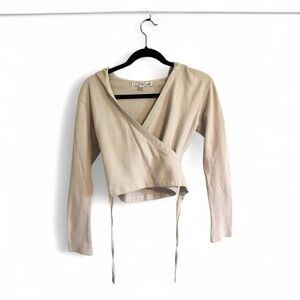 Beige Puma Hooded Crop Wrap Top Yoga Nuala